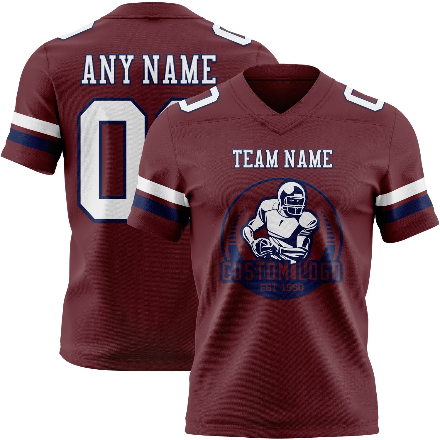 Custom Burgundy White-Navy Authentic Football Jersey view 2