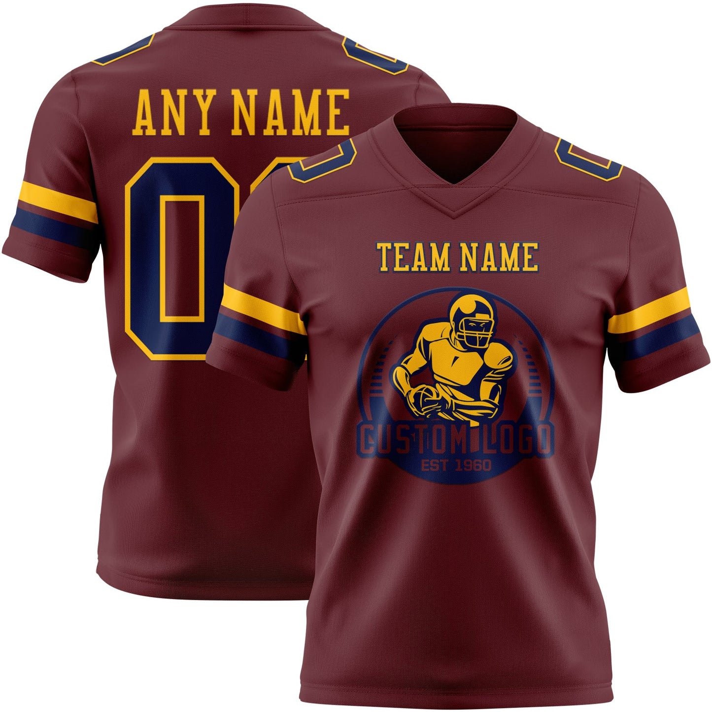 Custom Burgundy Navy-Gold Authentic Football Jersey view 2