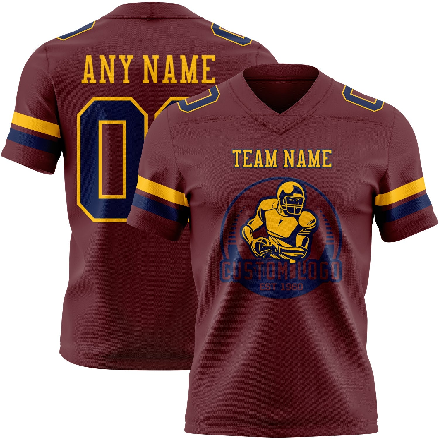 Custom Burgundy Navy-Gold Authentic Football Jersey view 2