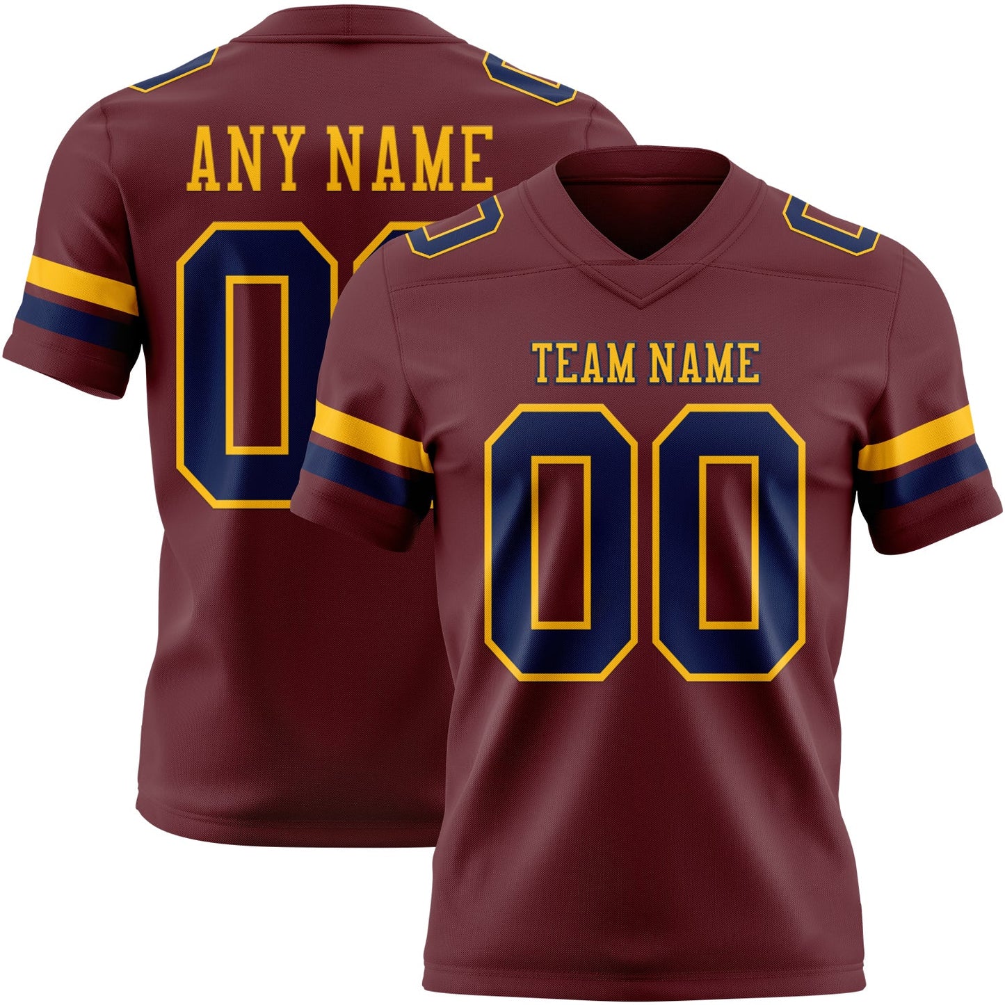 Custom Burgundy Navy-Gold Authentic Football Jersey - Main View