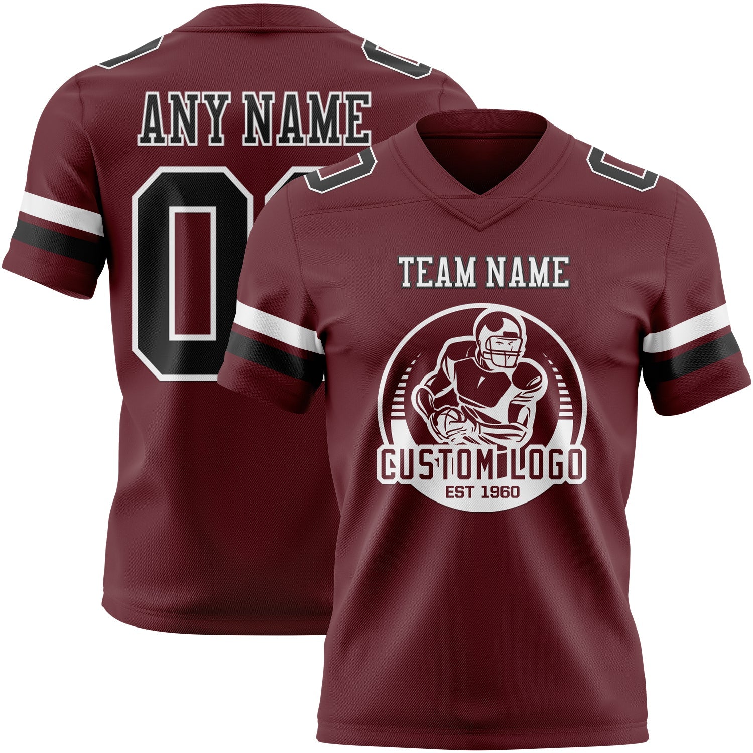 Custom Burgundy Black-White Authentic Football Jersey view 2