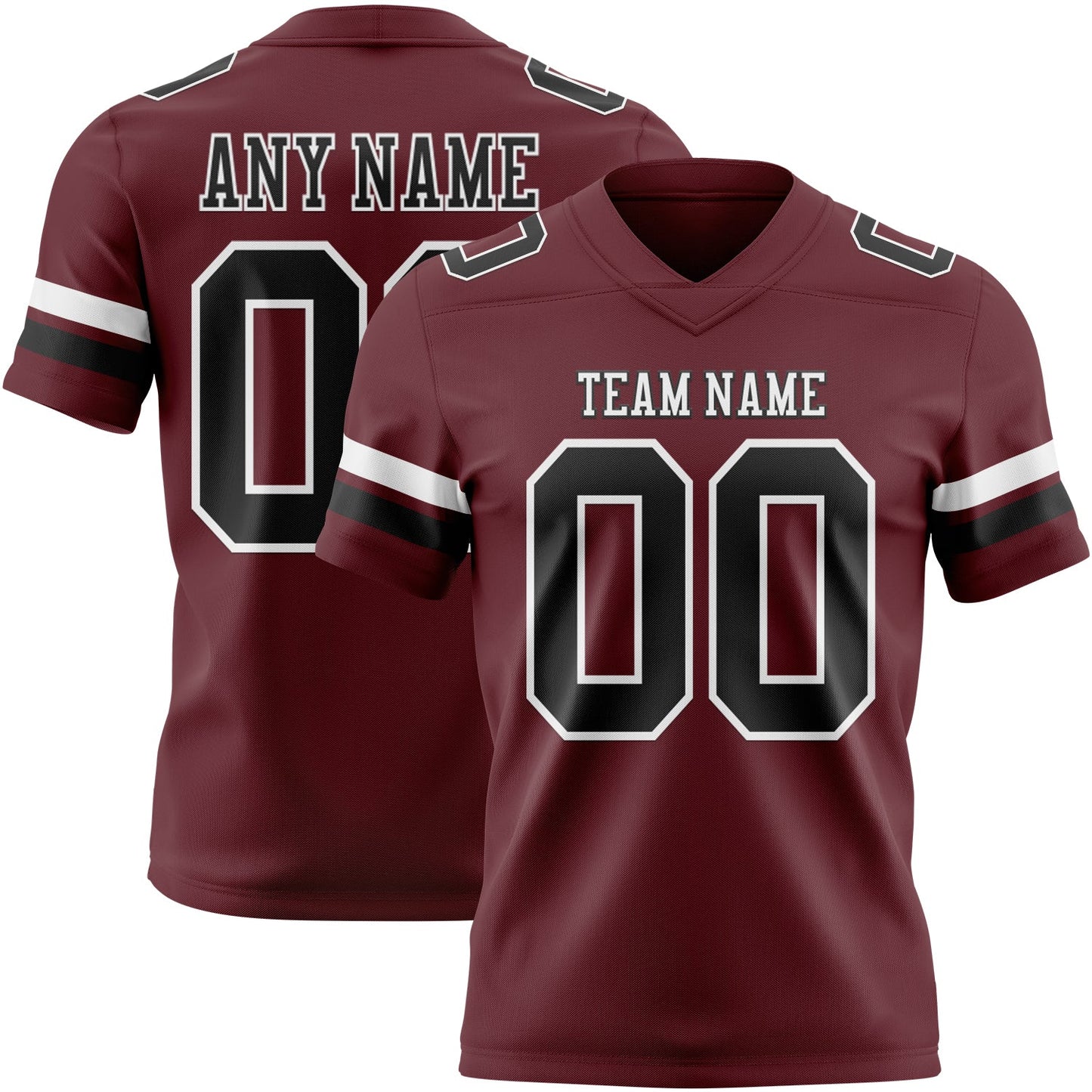 Custom Burgundy Black-White Authentic Football Jersey - Main View