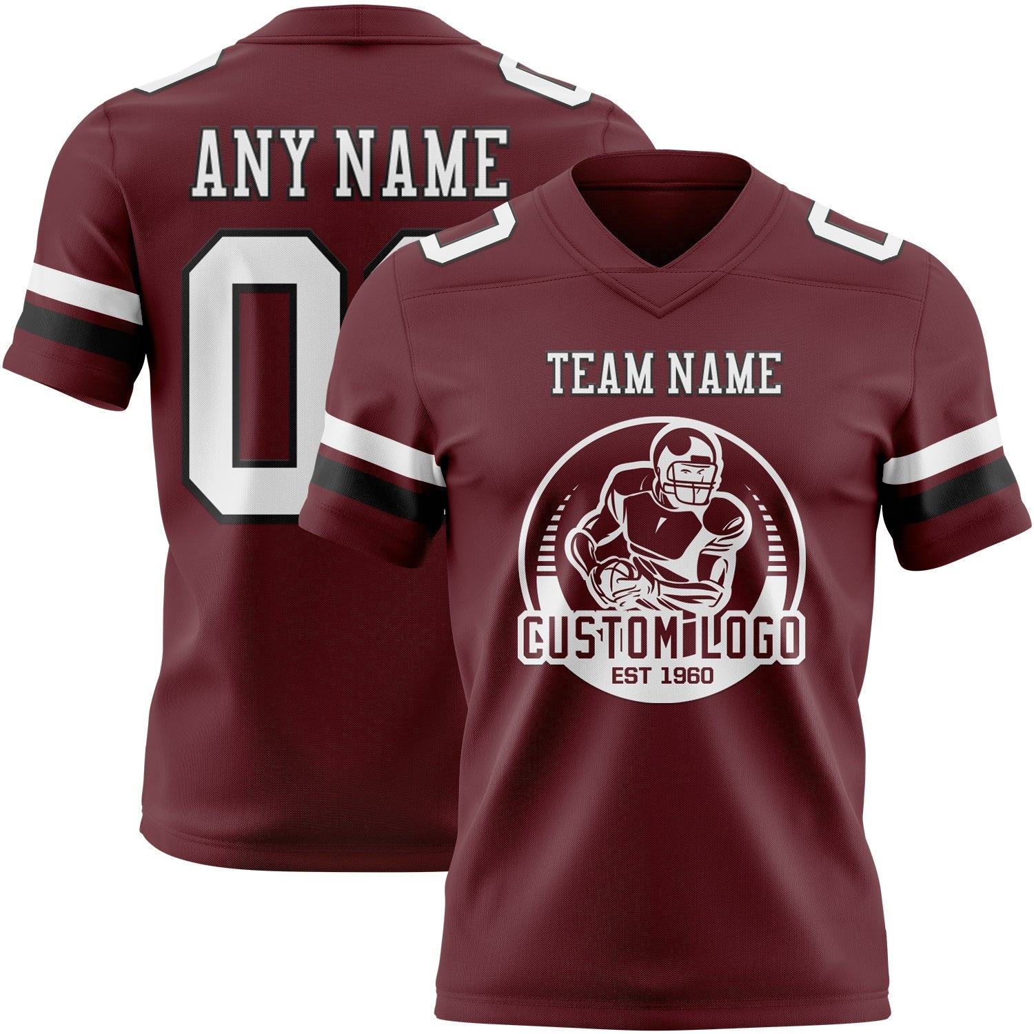 Custom Burgundy White-Black Authentic Football Jersey view 2