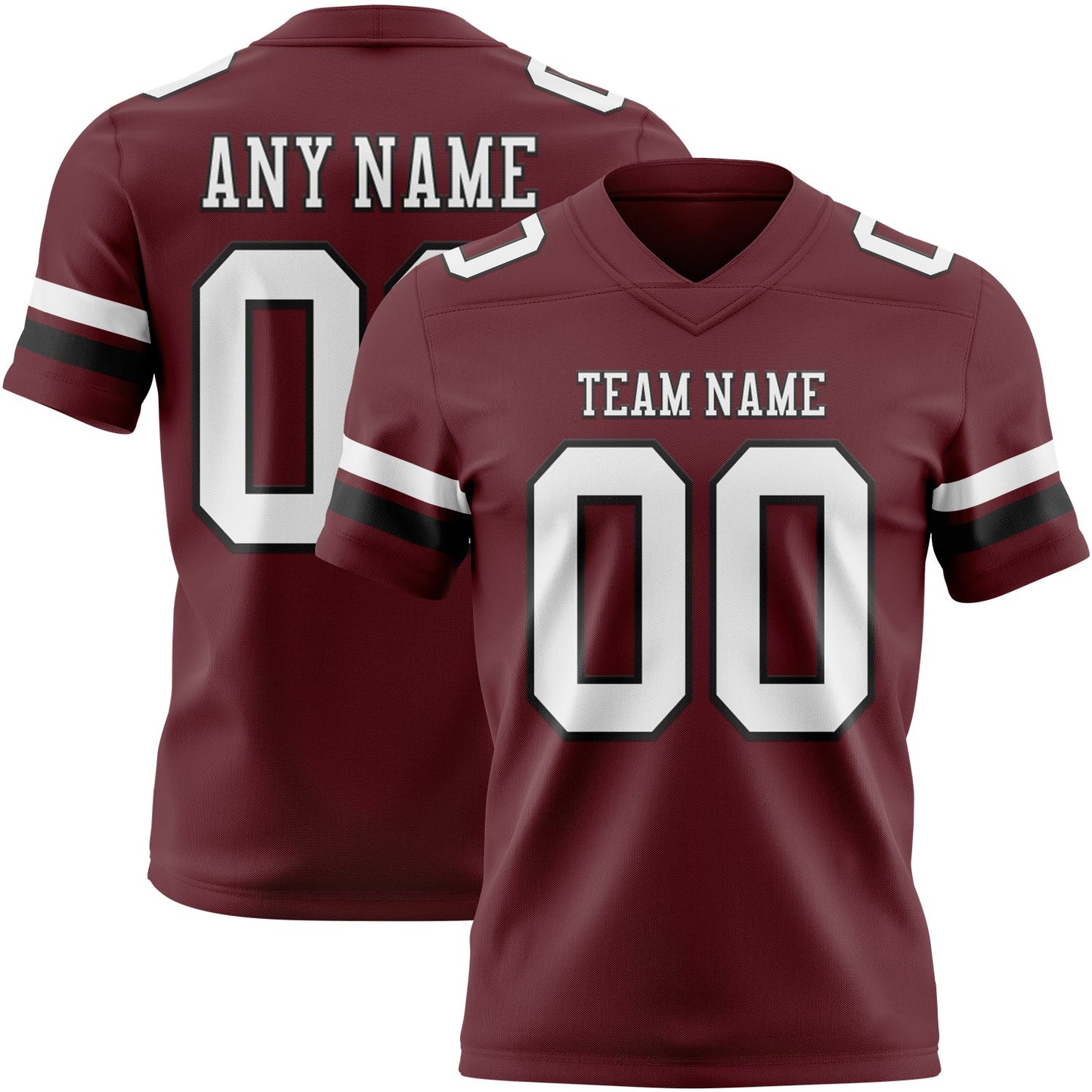 Custom Burgundy White-Black Authentic Football Jersey - Main View