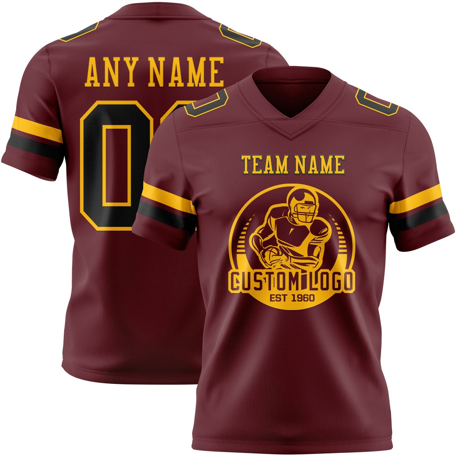 Custom Burgundy Black-Gold Authentic Football Jersey view 2