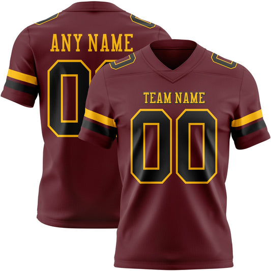 Custom Burgundy Black-Gold Authentic Football Jersey - Main View
