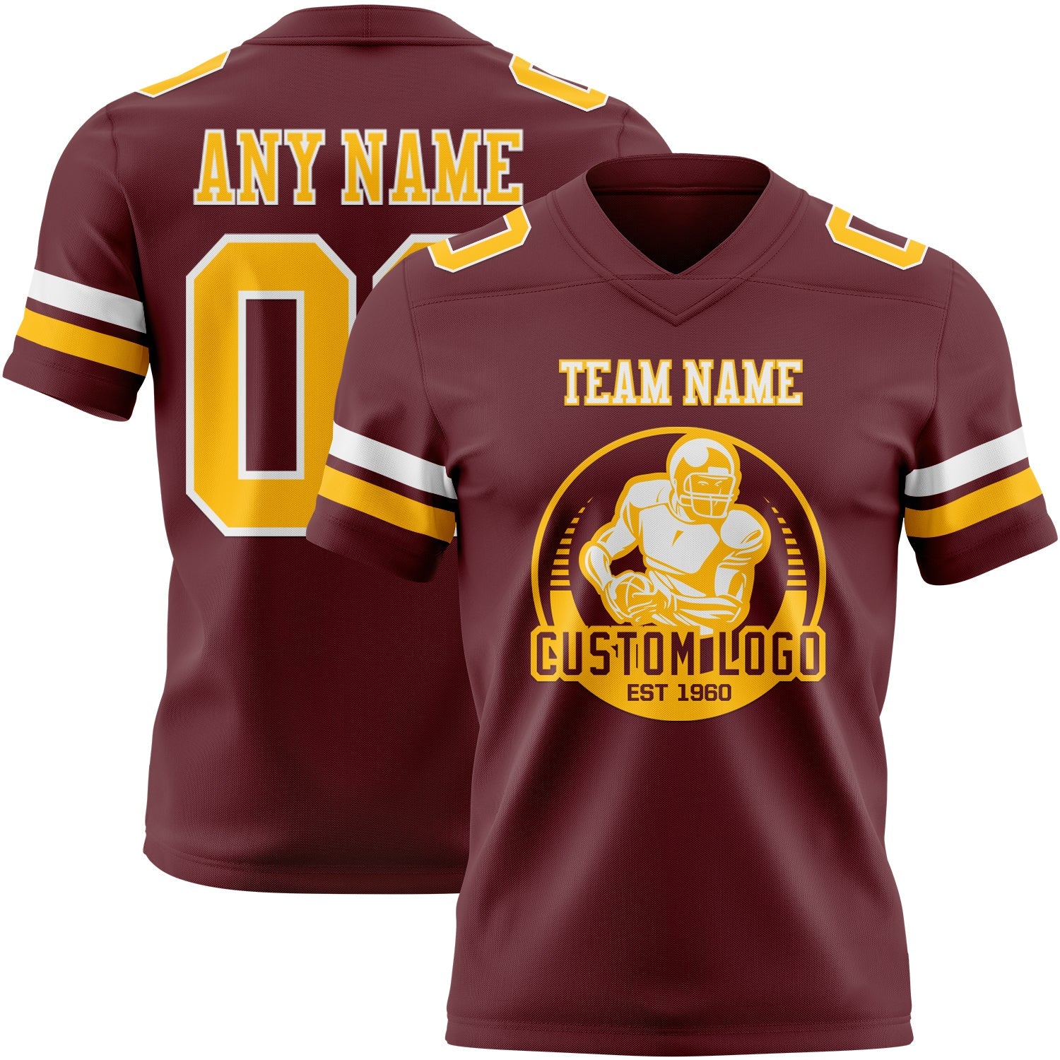Custom Burgundy Gold-White Authentic Football Jersey view 2