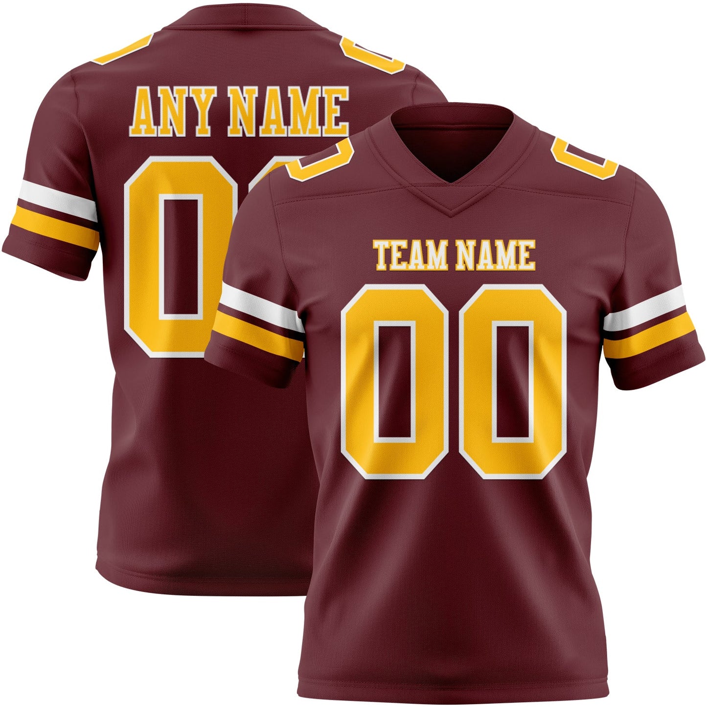 Custom Burgundy Gold-White Authentic Football Jersey - Main View