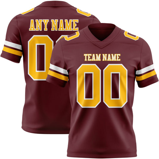 Custom Burgundy Gold-White Authentic Football Jersey - Main View