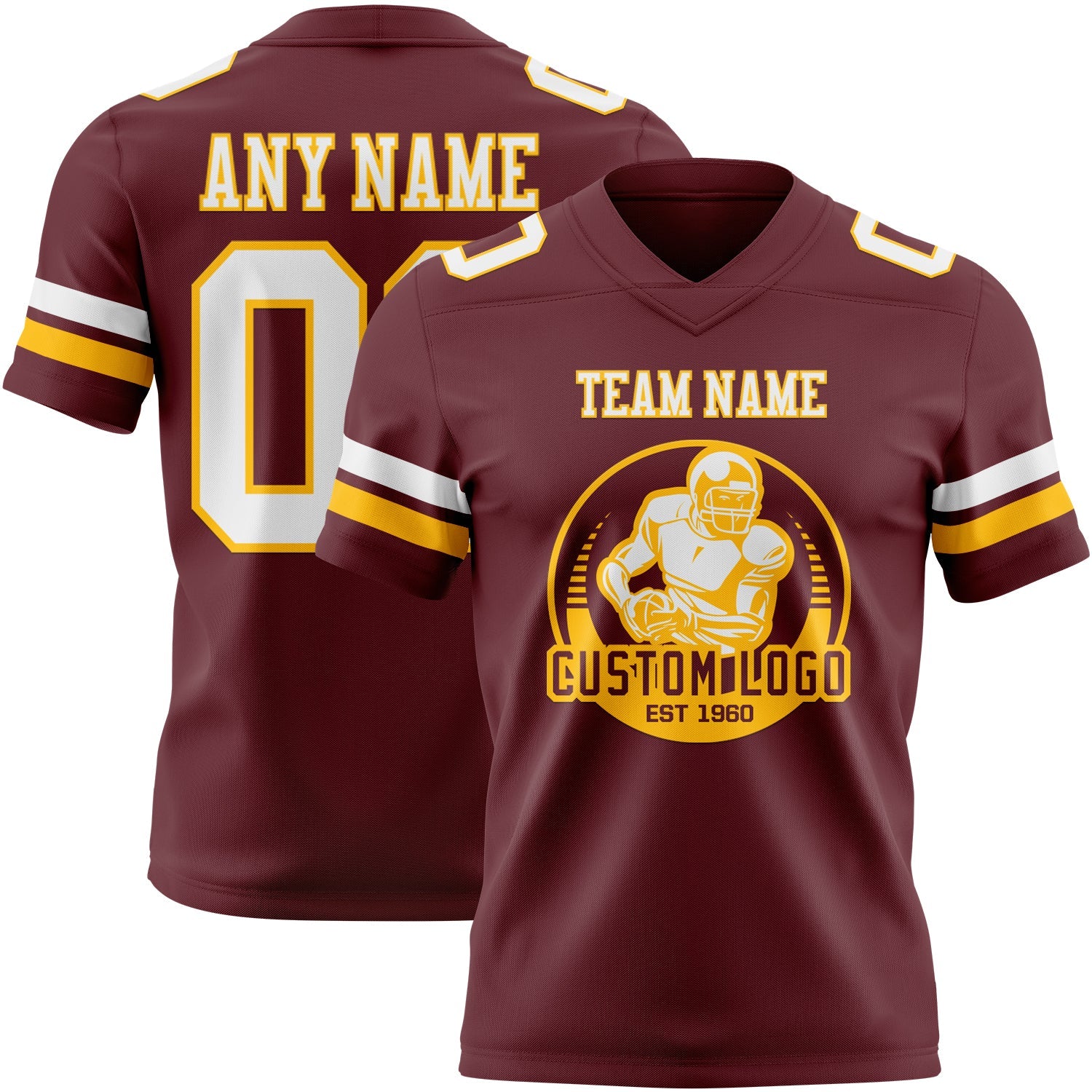 Custom Burgundy White-Gold Authentic Football Jersey view 2
