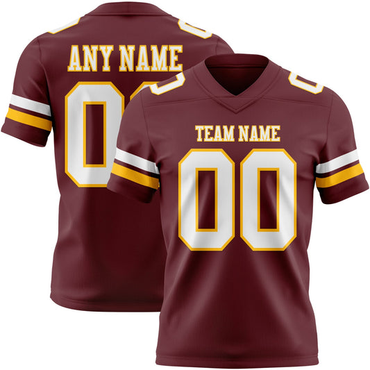 Custom Burgundy White-Gold Authentic Football Jersey - Main View