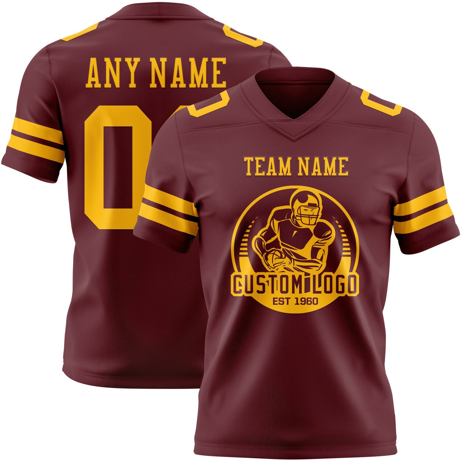 Custom Burgundy Gold Authentic Football Jersey view 2