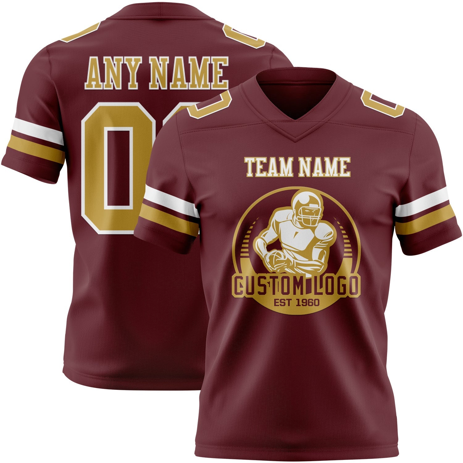 Custom Burgundy Old Gold-White Authentic Football Jersey view 2