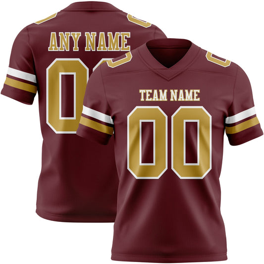 Custom Burgundy Old Gold-White Authentic Football Jersey - Main View