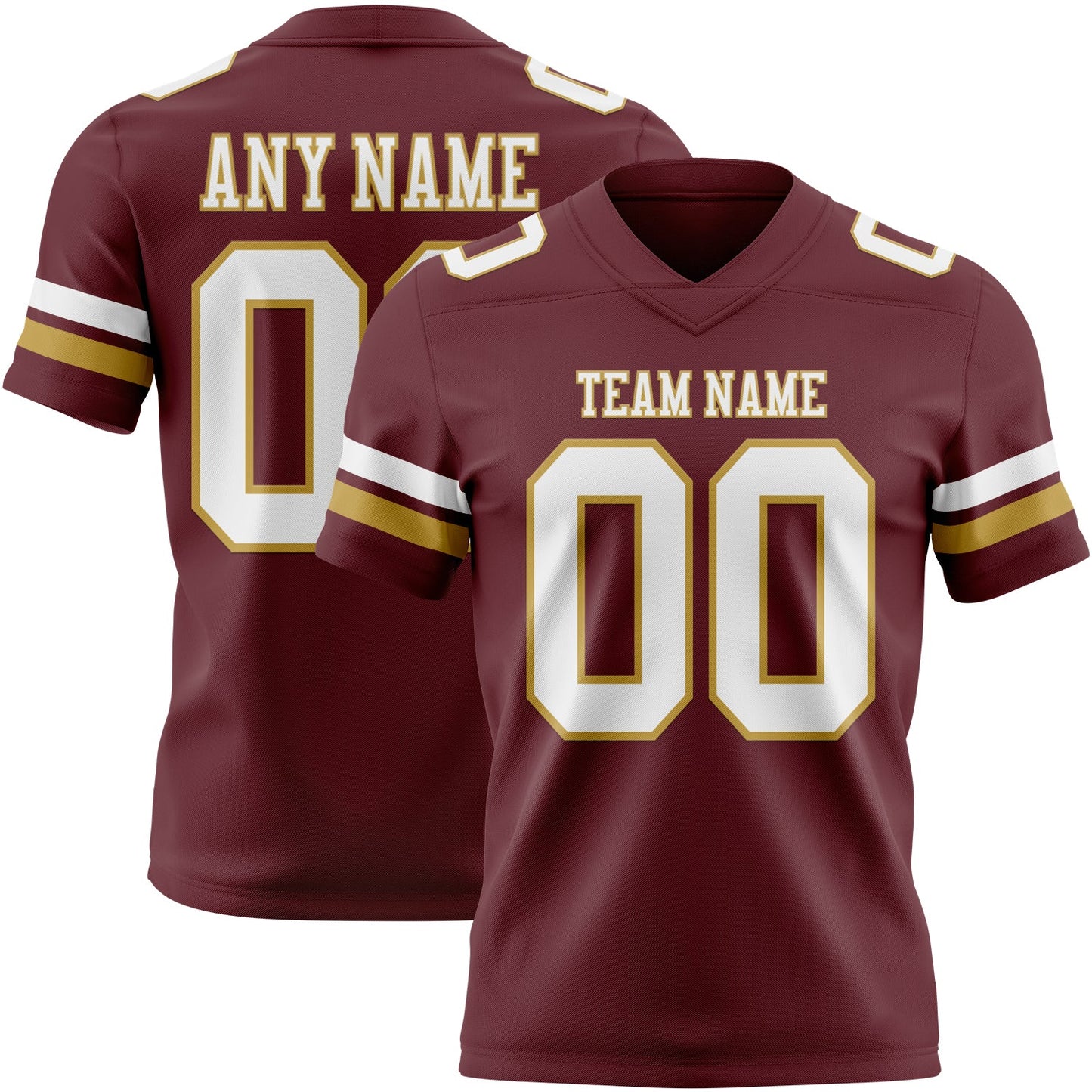 Custom Burgundy White-Old Gold Authentic Football Jersey - Main View