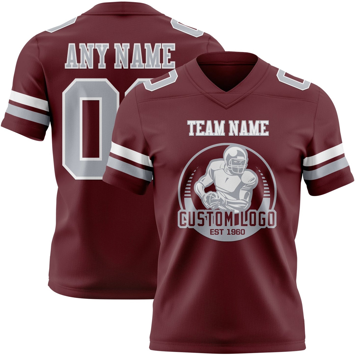 Custom Burgundy Gray-White Authentic Football Jersey view 2
