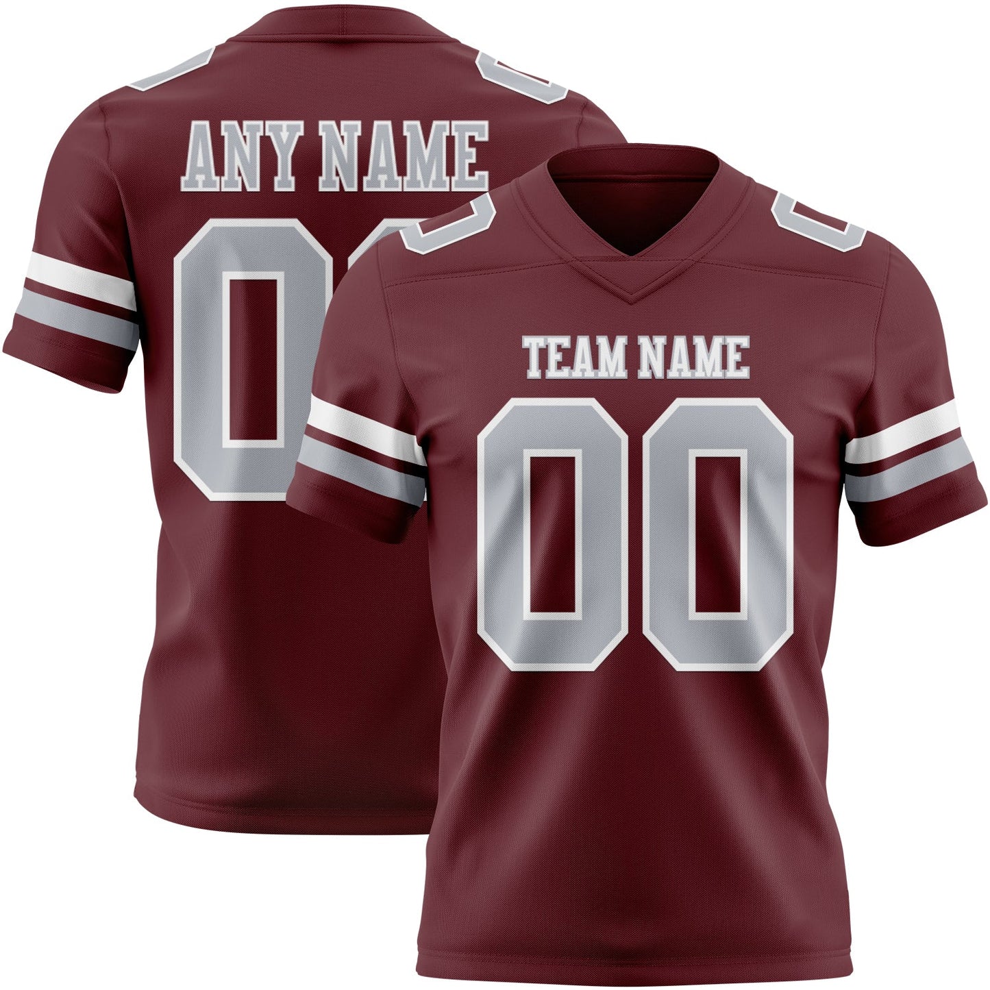 Custom Burgundy Gray-White Authentic Football Jersey - Main View