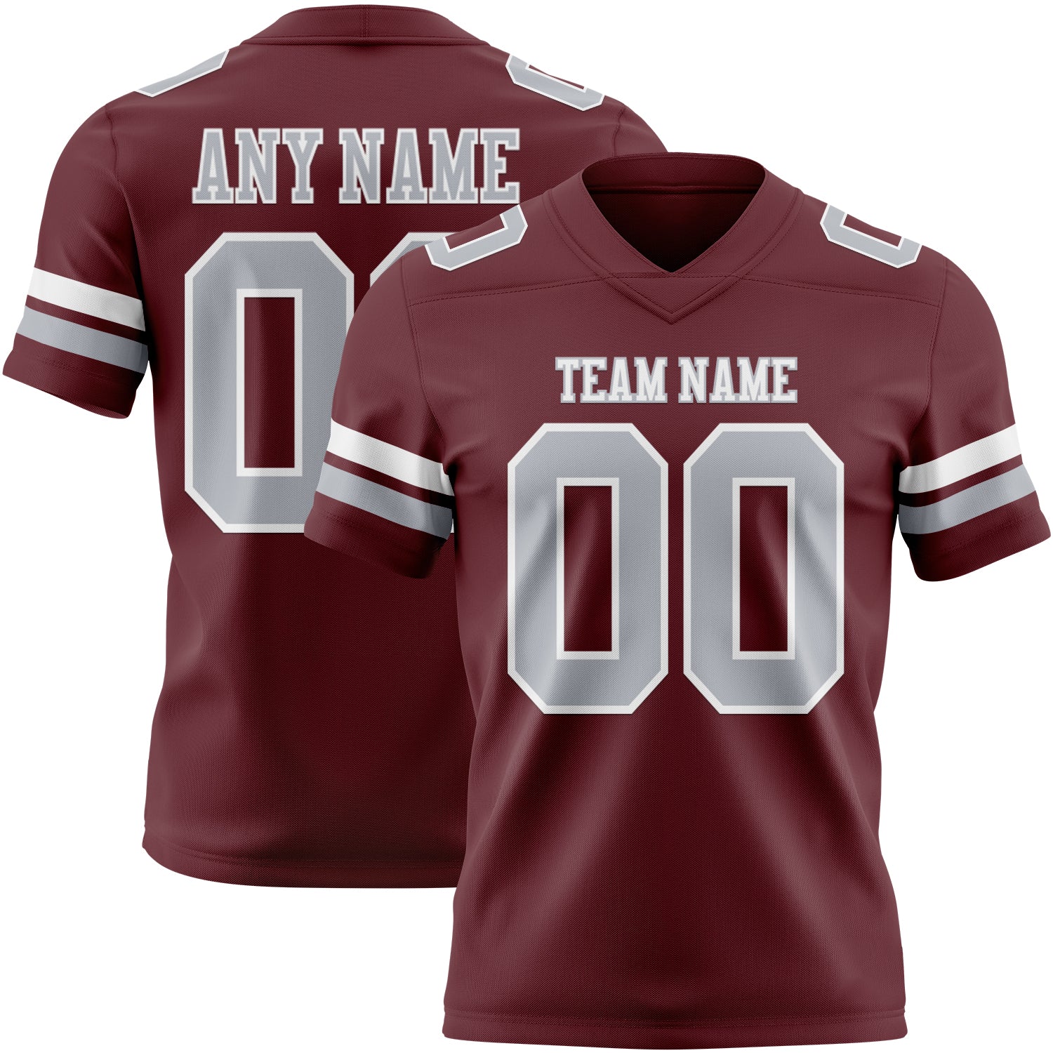 Custom Burgundy Gray-White Authentic Football Jersey - Main View