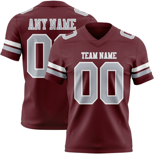 Custom Burgundy Gray-White Authentic Football Jersey - Main View