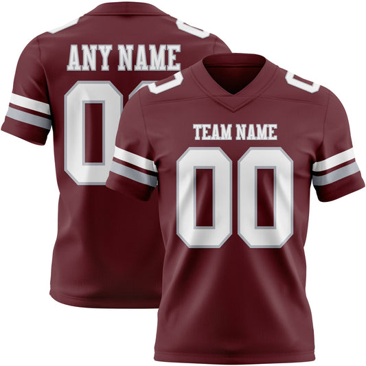 Custom Burgundy White-Gray Authentic Football Jersey - Main View