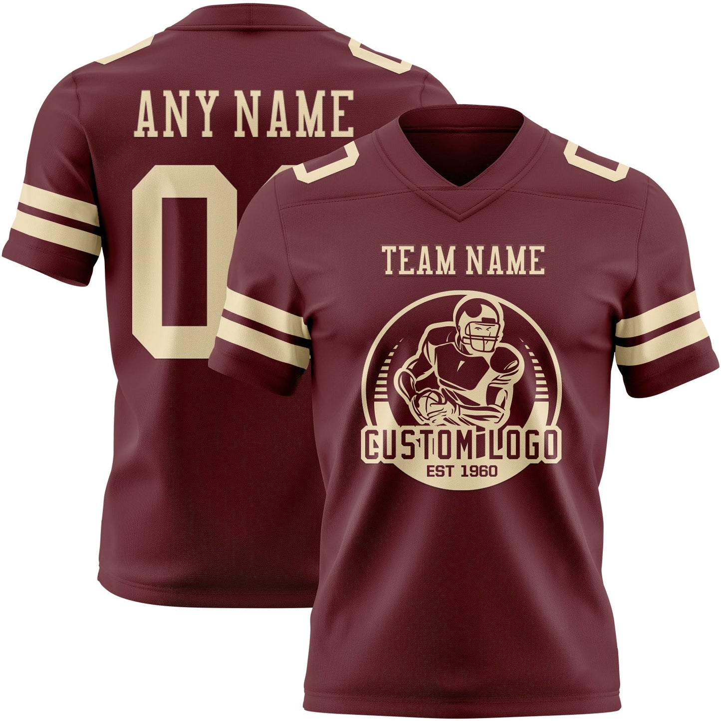 Custom Burgundy Cream Authentic Football Jersey view 2