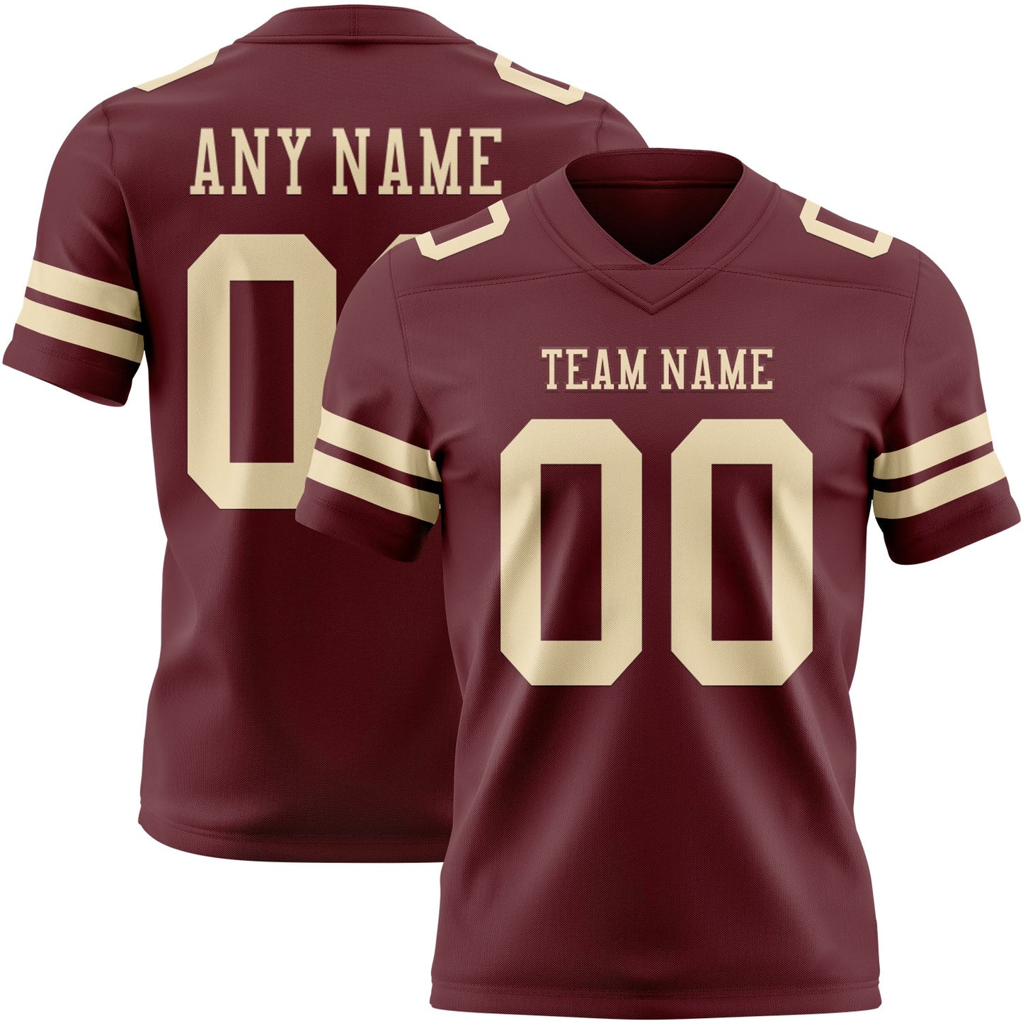 Custom Burgundy Cream Authentic Football Jersey - Main View