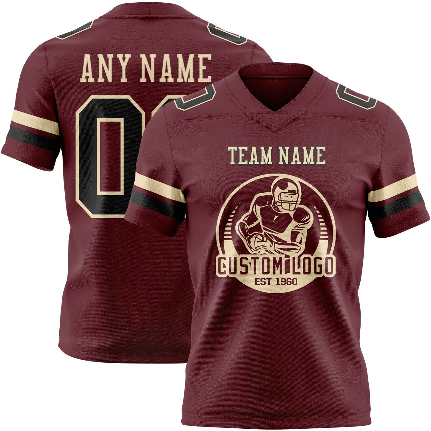 Custom Burgundy Black-Cream Authentic Football Jersey view 2
