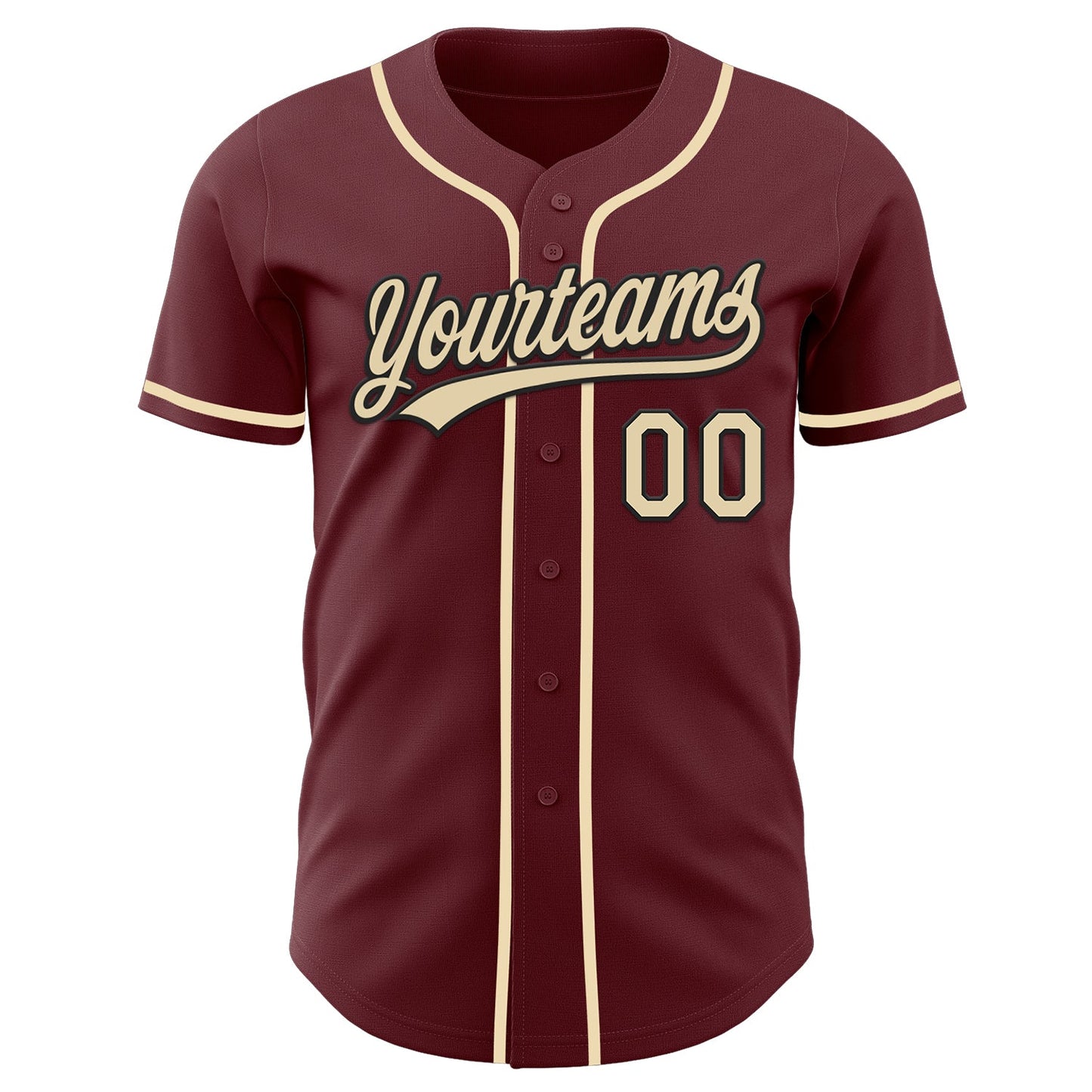 Custom Burgundy Cream-Black Authentic Baseball Jersey view 2