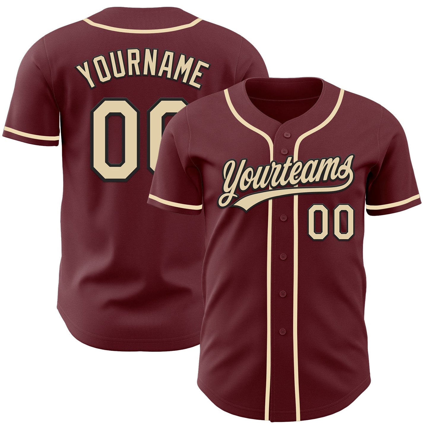 Custom Burgundy Cream-Black Authentic Baseball Jersey - Main View
