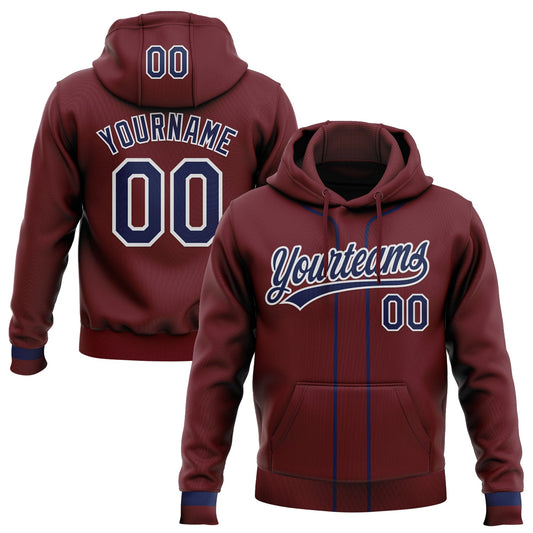 Custom Stitched Burgundy Navy-White Baseball Pullover Sweatshirt Hoodie - Main View