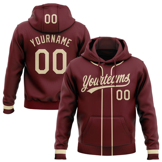 Custom Stitched Burgundy Cream-Burgundy Baseball Pullover Sweatshirt Hoodie - Main View