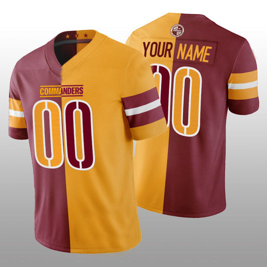 Custom W.Commanders Burgundy Gold Split Football Jerseys - Main View