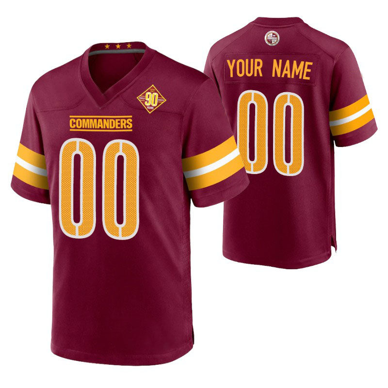 Custom W.Commanders Burgundy 90th Anniversary Game Football Jerseys - Main View