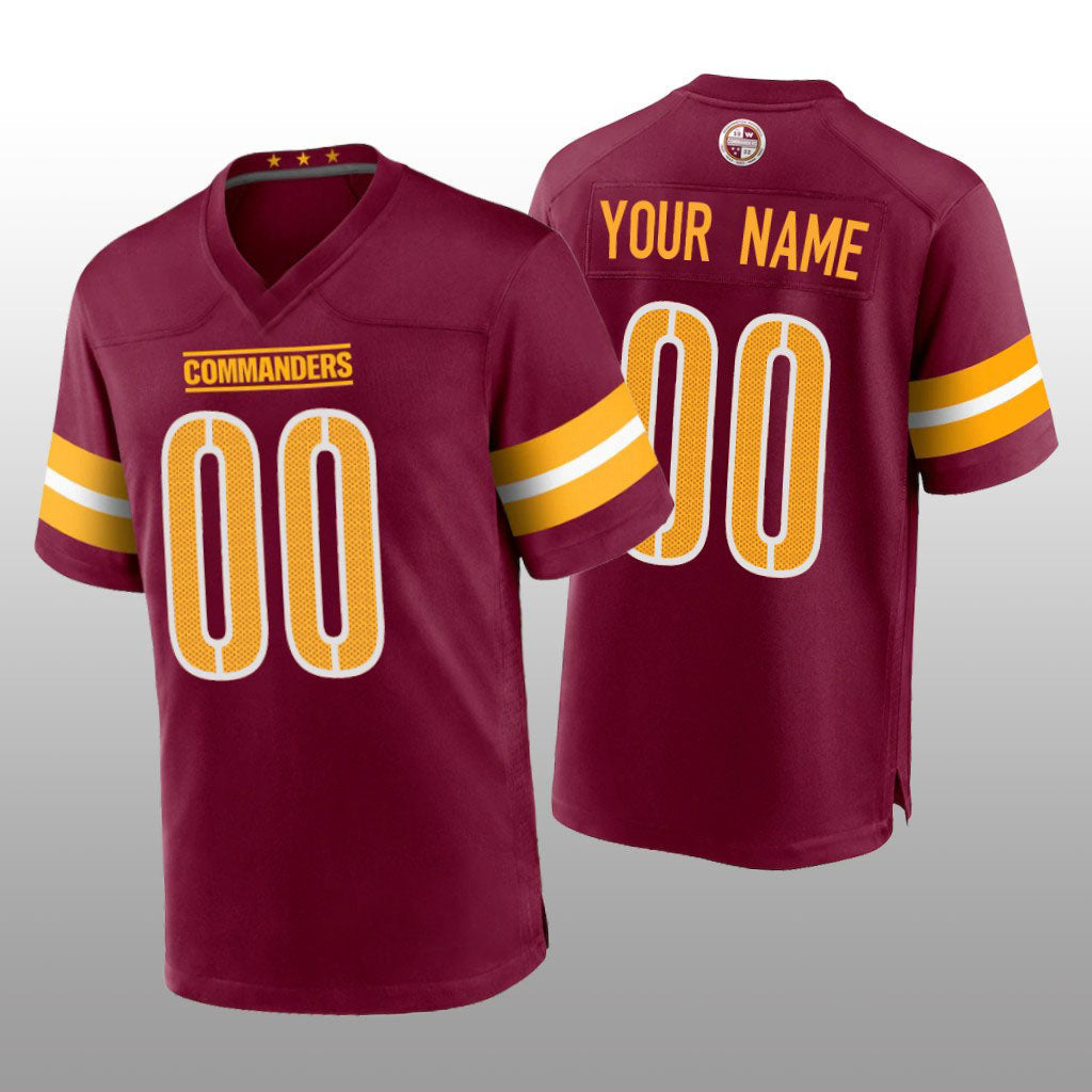 Custom W.Commanders Burgundy Game Football Jersey - Main View