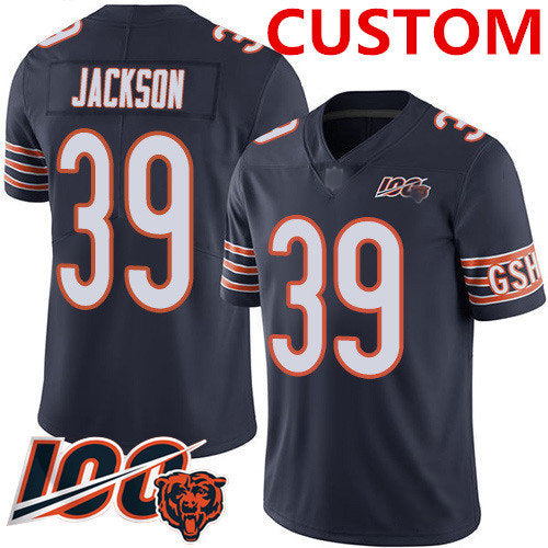 Custom C.Bears Navy Blue Team Color Men's Stitched Football 100th Season Vapor Limited Jersey Stitched Jersey Football Jerseys - Main View