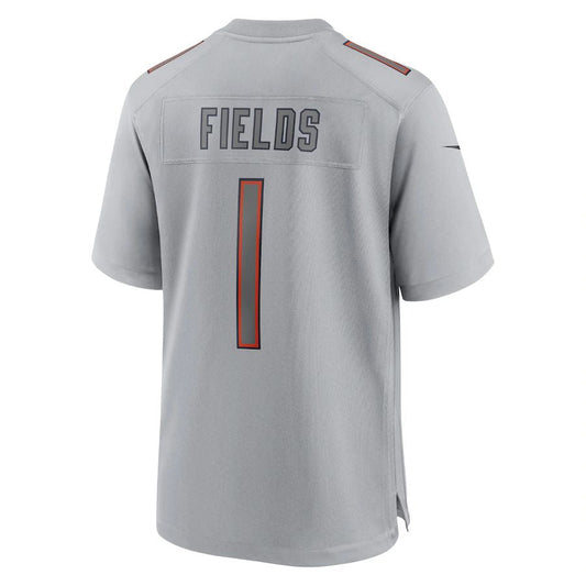 C.Bears #1 Justin Fields Gray Atmosphere Fashion Game Jersey Stitched American Football Jerseys - Main View