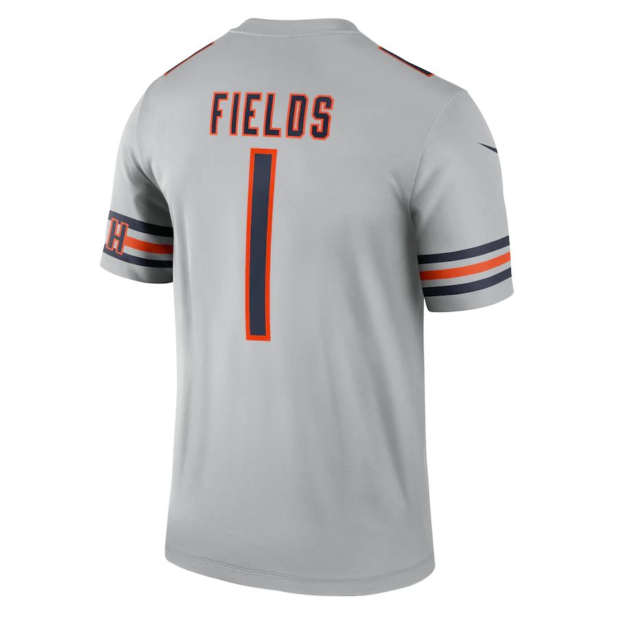 C.Bears #1 Justin Fields Silver Inverted Legend Jersey Stitched American Football Jerseys - Main View