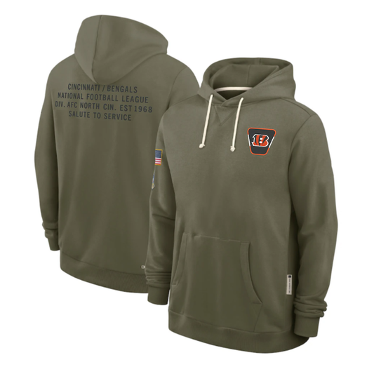 C.Bengals Olive 2025 Salute to Service Sideline Standard Issue Dri-FIT Hoodie Stitched American Football Jerseys - Main View
