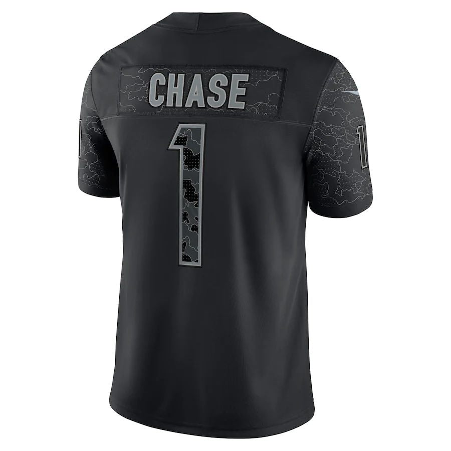 C.Bengals #1 Ja'Marr Chase Black RFLCTV Limited Jersey Stitched American Football Jerseys - Main View