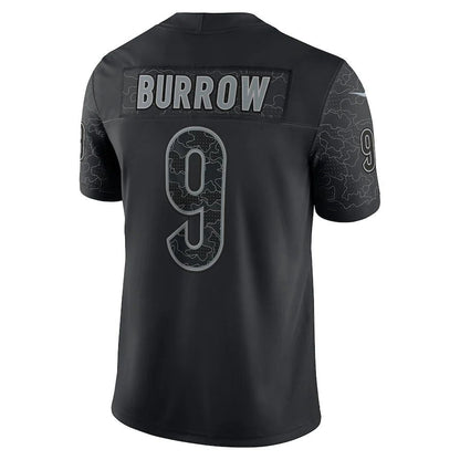 C.Bengals #9 Joe Burrow Black RFLCTV Limited Jersey Stitched American Football Jerseys - Main View