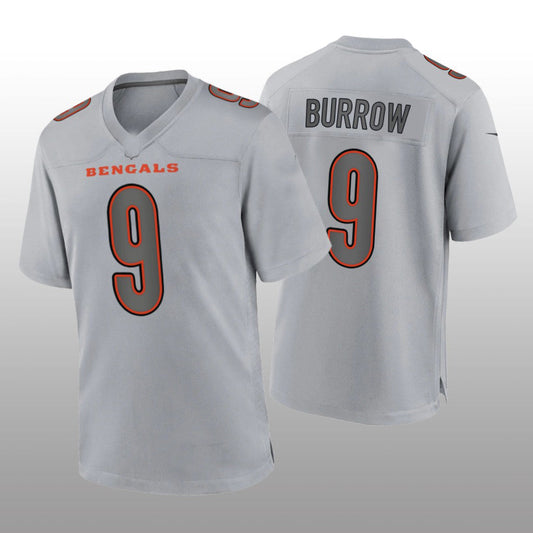 C.Bengals #9 Joe Burrow Gray Atmosphere Game Jersey Stitched American Football Jerseys - Main View
