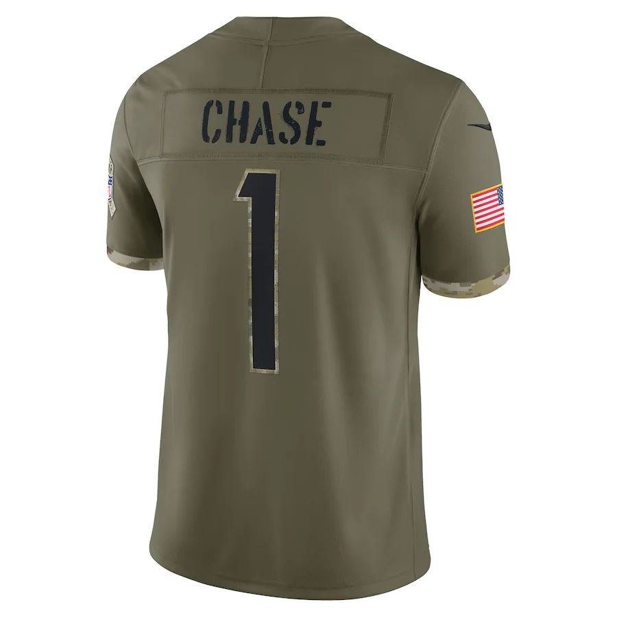 C.Bengals #1 Ja'Marr Chase Olive 2022 Salute To Service Limited Jersey Stitched American Football Jerseys - Main View