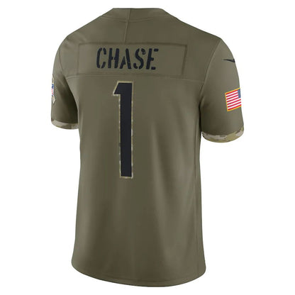 C.Bengals #1 Ja'Marr Chase Olive 2022 Salute To Service Limited Jersey Stitched American Football Jerseys - Main View