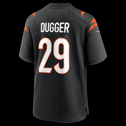 C.Bengals #29 Kyle Dugger Black Team Game Stitched Football American Jersey - Main View