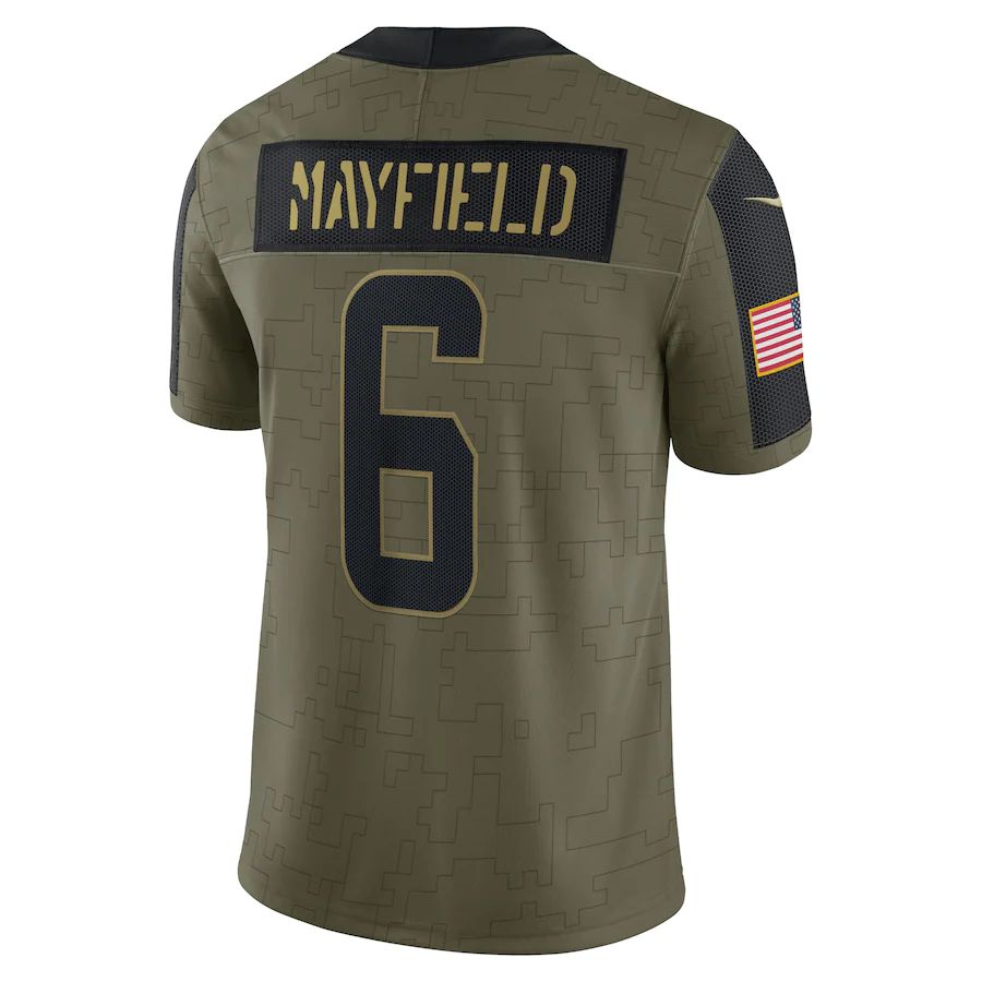 C.Browns #6 Baker Mayfield Olive 2021 Salute To Service Limited Player Jersey Stitched American Football Jerseys - Main View