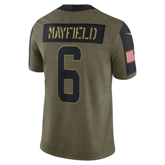 C.Browns #6 Baker Mayfield Olive 2021 Salute To Service Limited Player Jersey Stitched American Football Jerseys - Main View