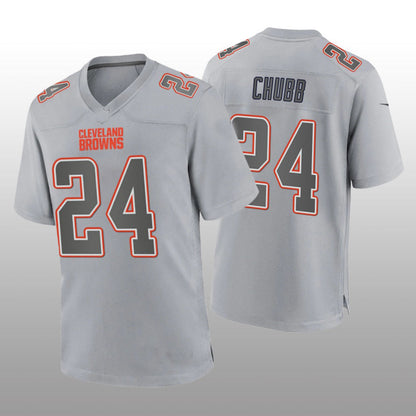 C.Browns #24 Nick Chubb Gray Atmosphere Game Jersey Stitched American Football Jerseys - Main View