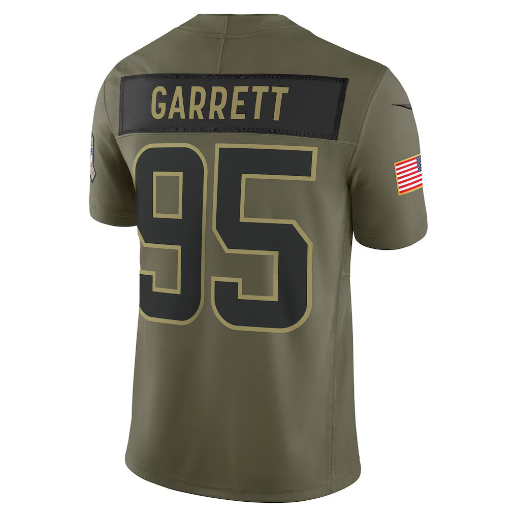 C.Browns #95 Myles Garrett Olive 2025 Salute to Service Limited Stitched American Football Jerseys - Main View