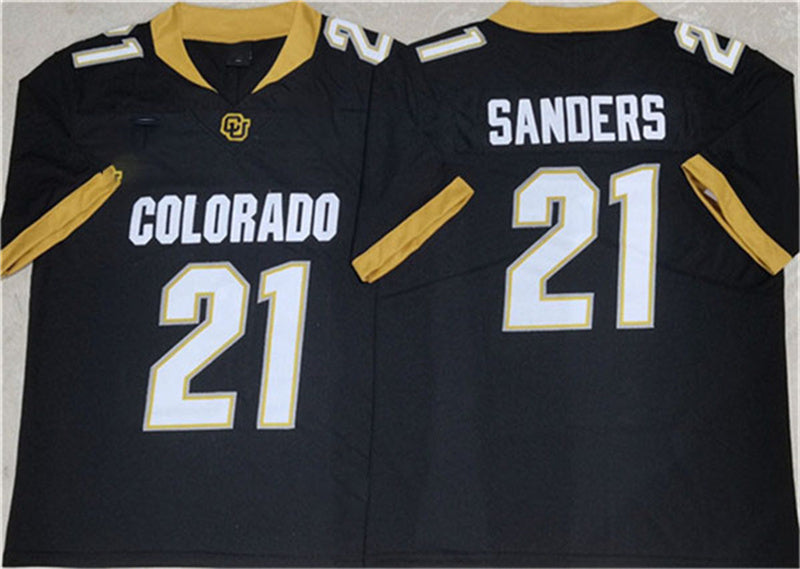 C.Buffaloes #21 Shilo Sanders Black 2023 With PAC-12 Patch Stitched College Jerseys - Main View