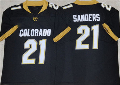 C.Buffaloes #21 Shilo Sanders Black 2023 With PAC-12 Patch Stitched College Jerseys - Main View